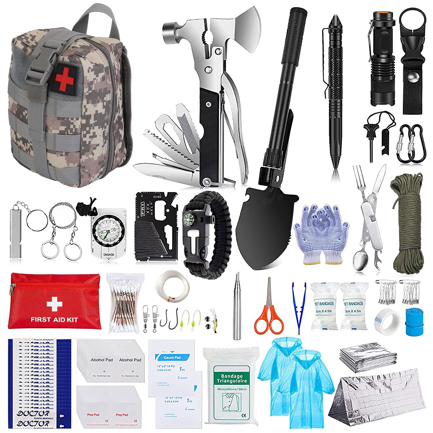 USM Tactical Survival Kit - 125 Piece Emergency First Aid & Outdoor Gear Set